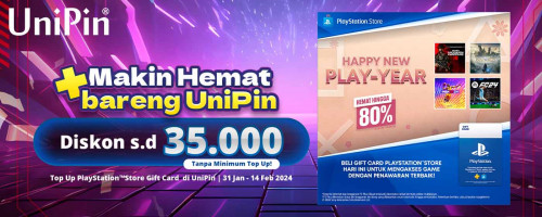 Happy New Play-Year! Dapatkan Penawaran Terbaik PlayStation™Store Gift Card Hemat s.d 80% + Diskon 10% UniPin Credits Setiap Hari!